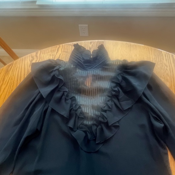 Vintage 80’s Black Frilly Ruffle Sheer Marie Claire CA Dress 9/10 Fairy Goth - Picture 5 of 16